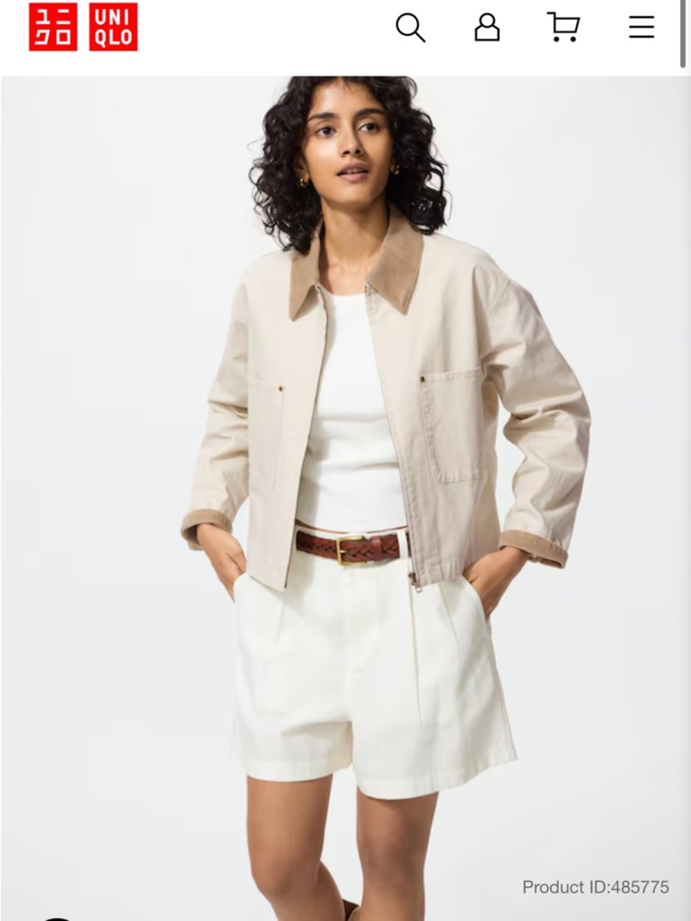 Uniqlo Beige Utility Canvas Jacket with Brown Contrast Collar - Women